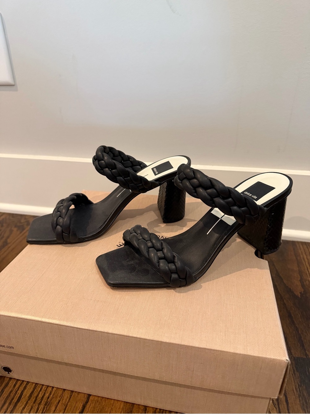 Dolce Vita Black Braided Double-Strap Block Heel Sandals